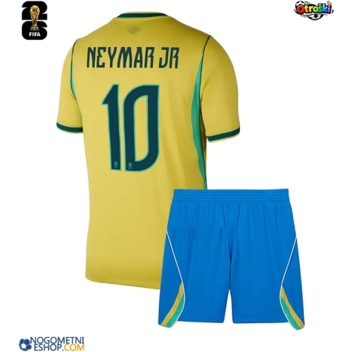 Otroški Nogometni dresi Brazilija Neymar Jr #10 Domači SP 2026 Kratek Rokav (+ Kratke hlače)